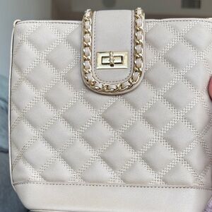 Quilted Cream Chain-Trim Shoulder Bag